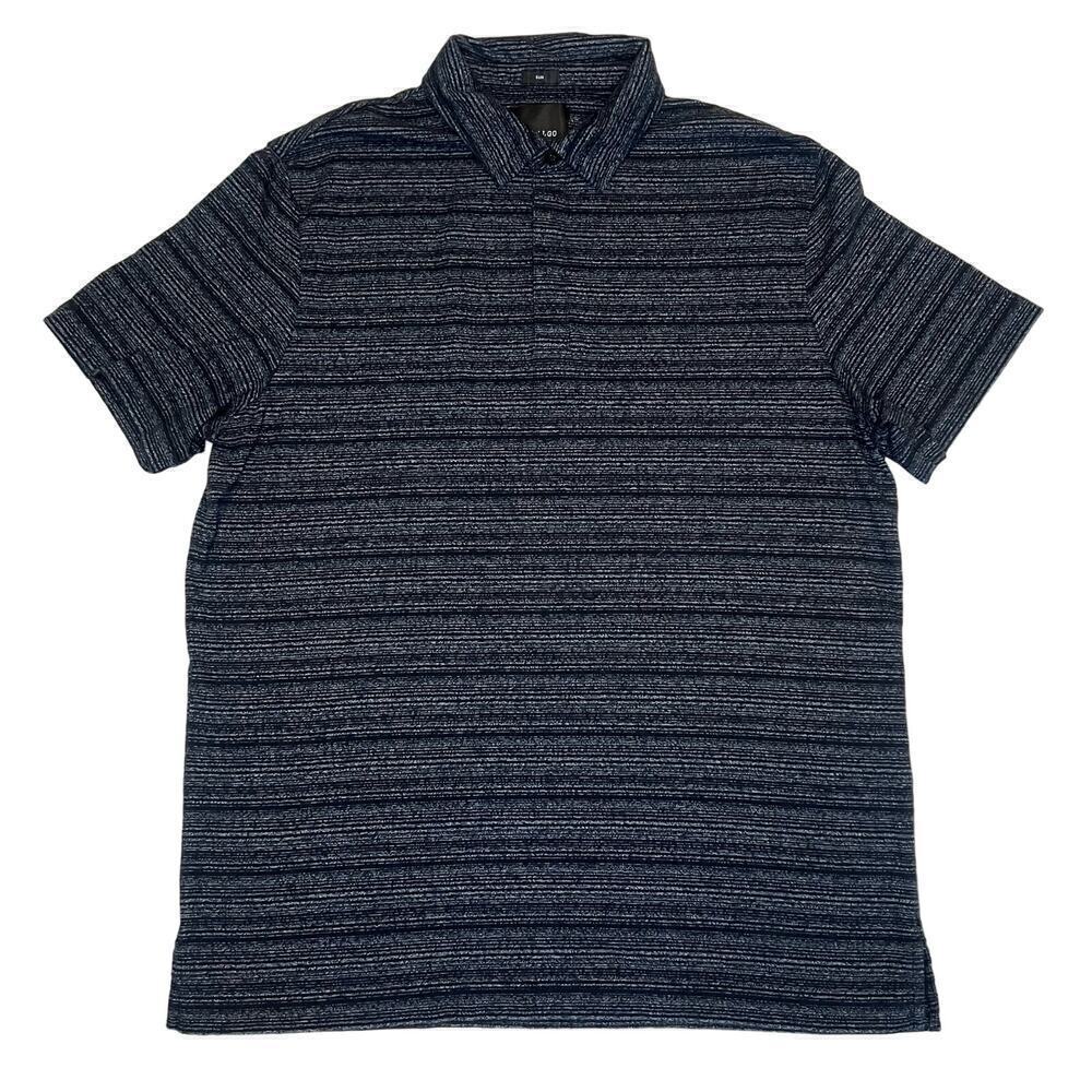 01.ALGO Slim Polo Mens XL Black Grey Stripped Performance Golf Casual Preppy